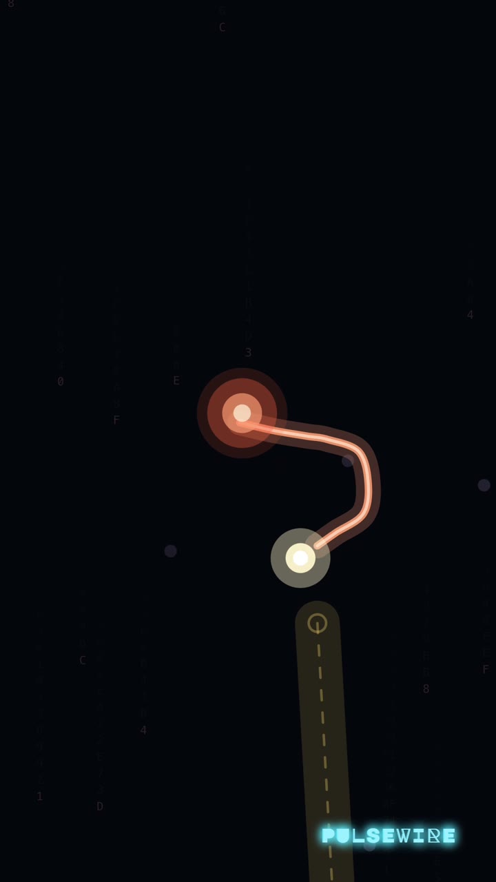A glowing wire curving past an orange node toward a bright sink