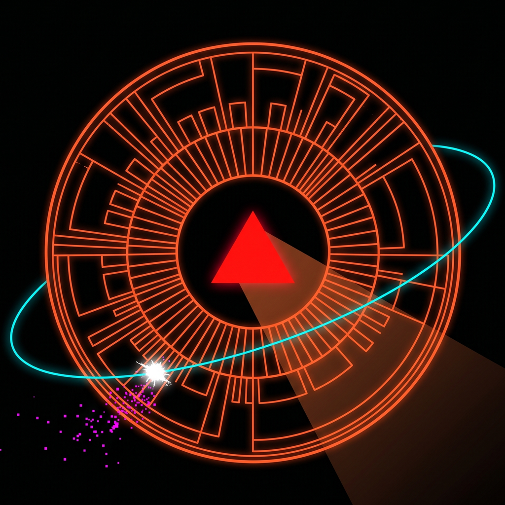 PULSEWIRE mark — a spark threading a neon iris